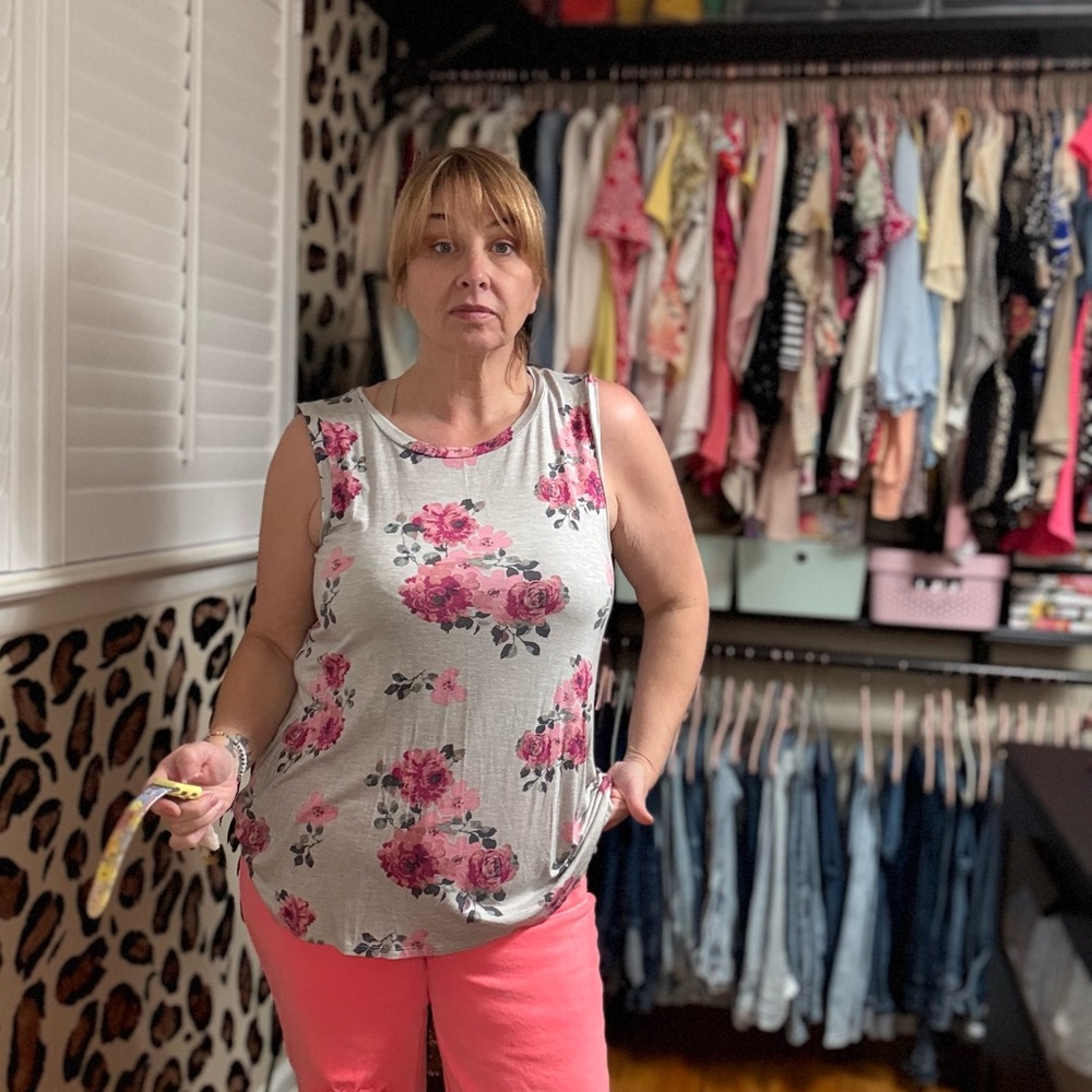 LuLaRoe Floral Sleeveless Tank Top in Pink and Gray